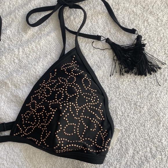 Black and gold embellished bikini with fringe strings - Picture 3 of 5